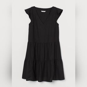 WOMENS BLACK FLUTTER-SLEEVED DRESS. LG